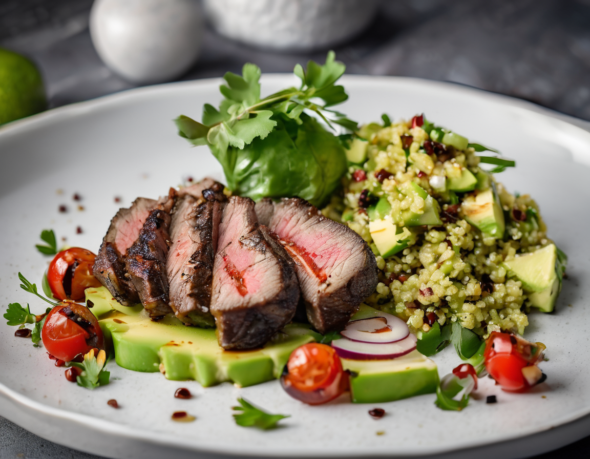Cordero a la Parrilla con Ensalada de Aguacate y Quinoa