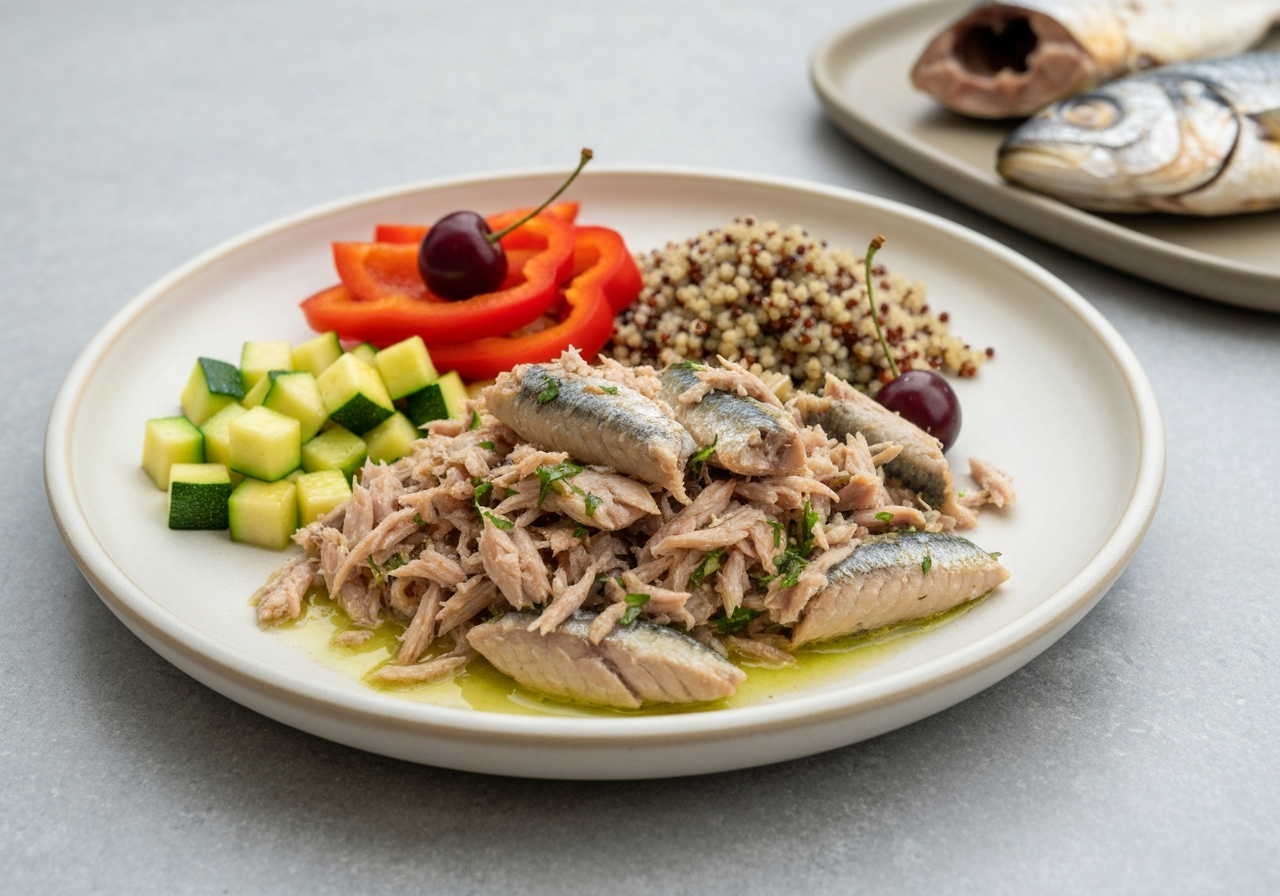 Sardina Asada con Farofa de Col y Judías Verdes