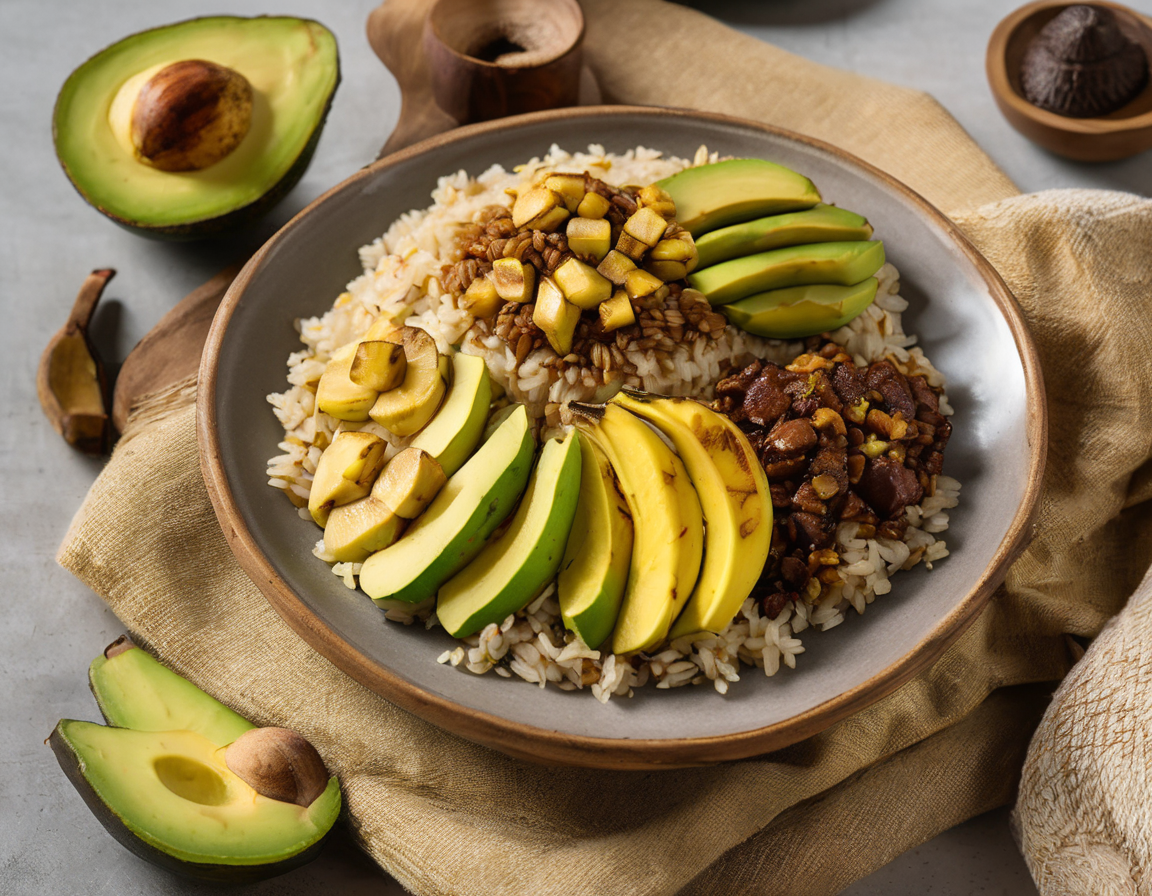 Arroz con Plátano Asado y Aguacate