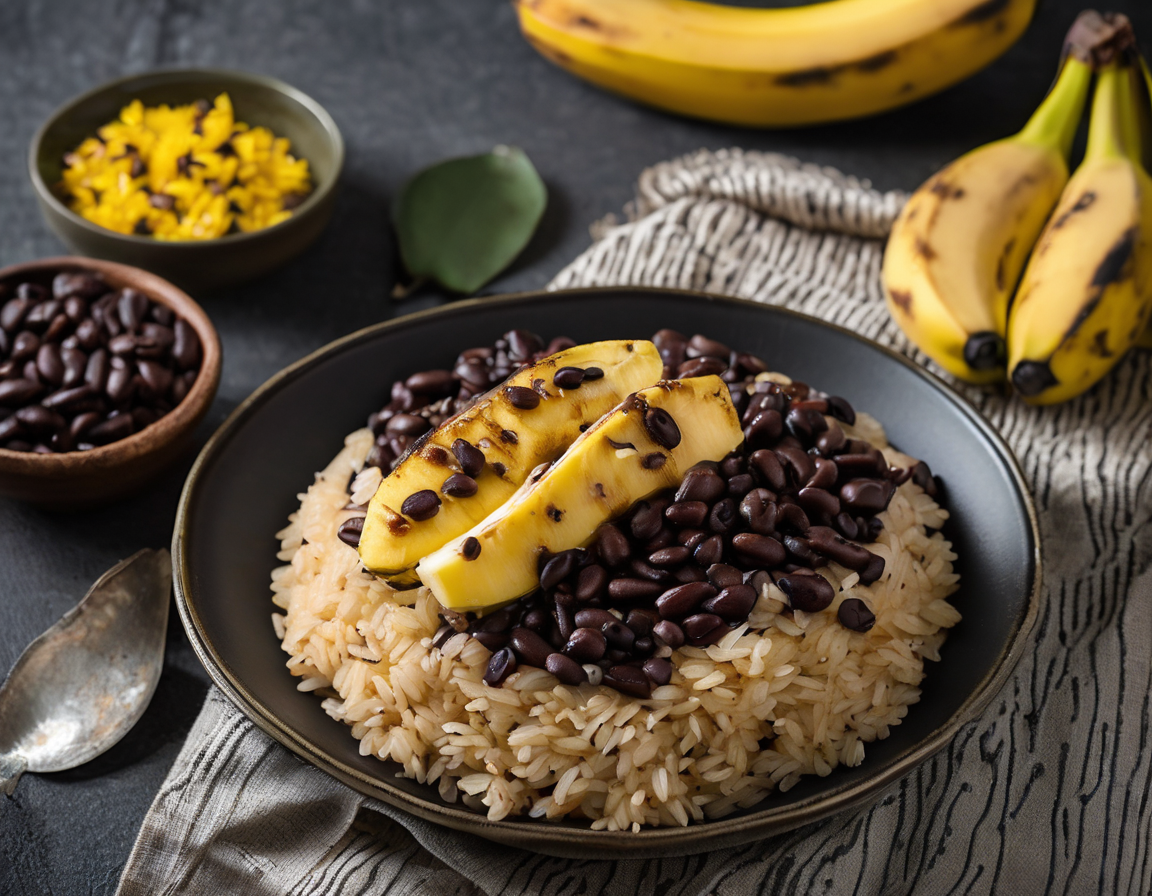 Arroz Integral con Plátano Asado y Frijoles Negros
