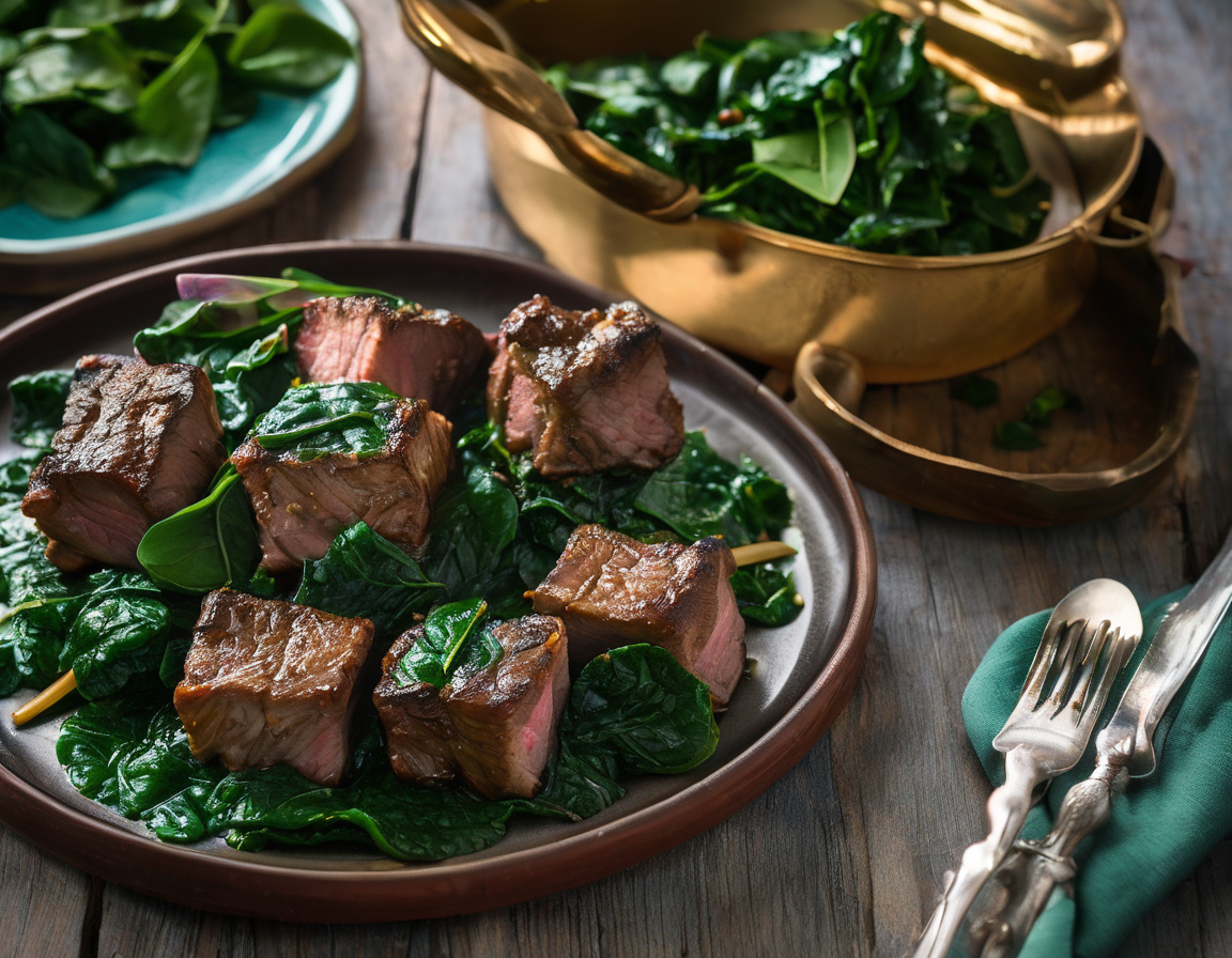 Cordero Asado con Espinacas al Estilo Latino