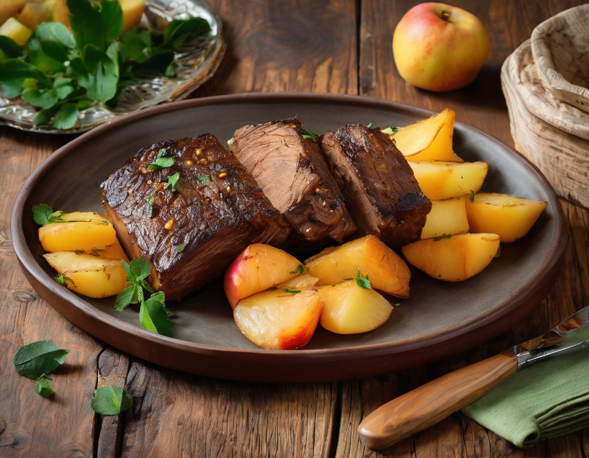 Cordero Asado con Manzana al Horno y Puré de Batata