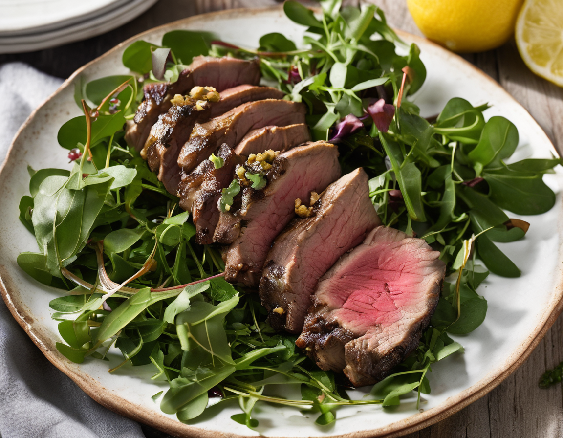 Cordero Asado con Ensalada de Rúcula y Limón