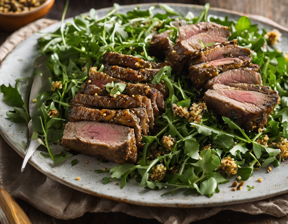 Cordero Asado con Ensalada de Rúcula y Quinoa