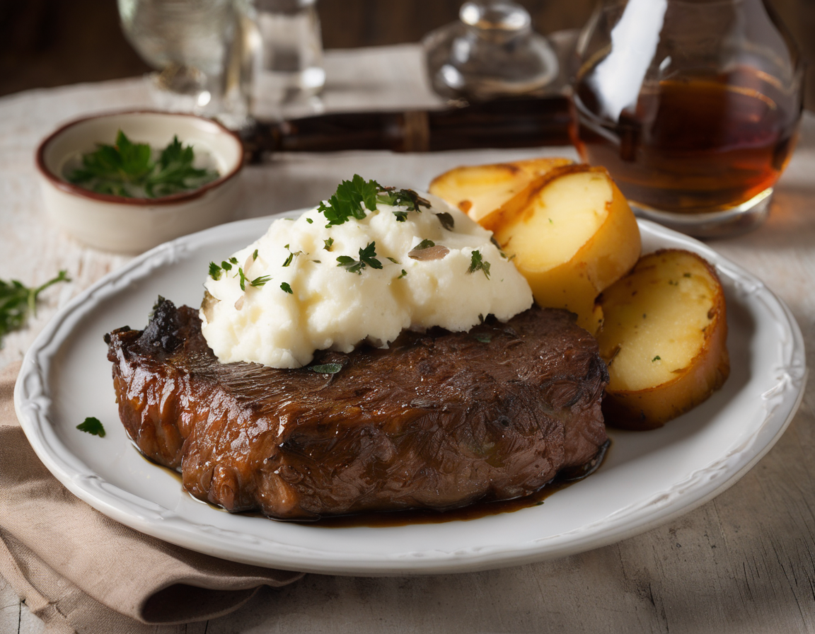 Cordero Asado con Zanahorias al Horno y Puré de Papa Suave