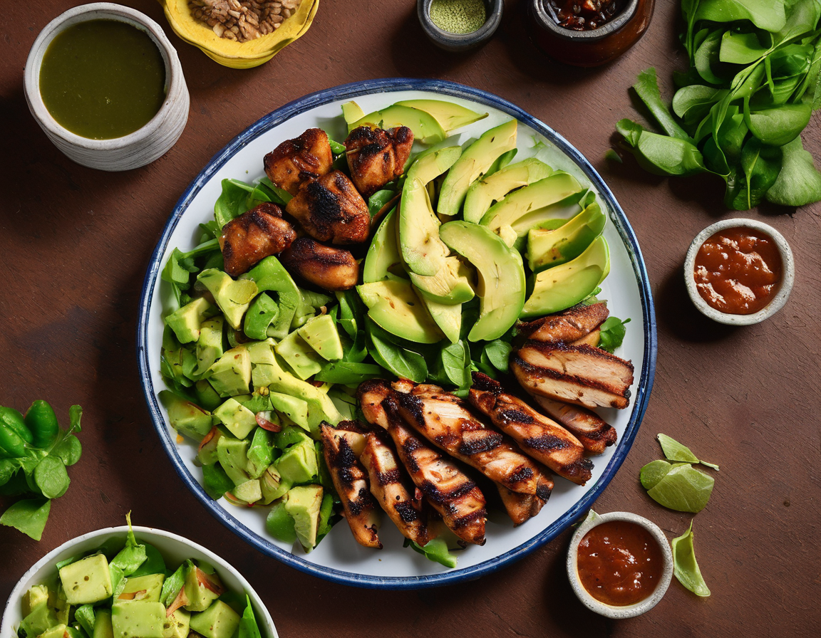 Pollo y Cordero a la Parrilla con Ensalada de Aguacate