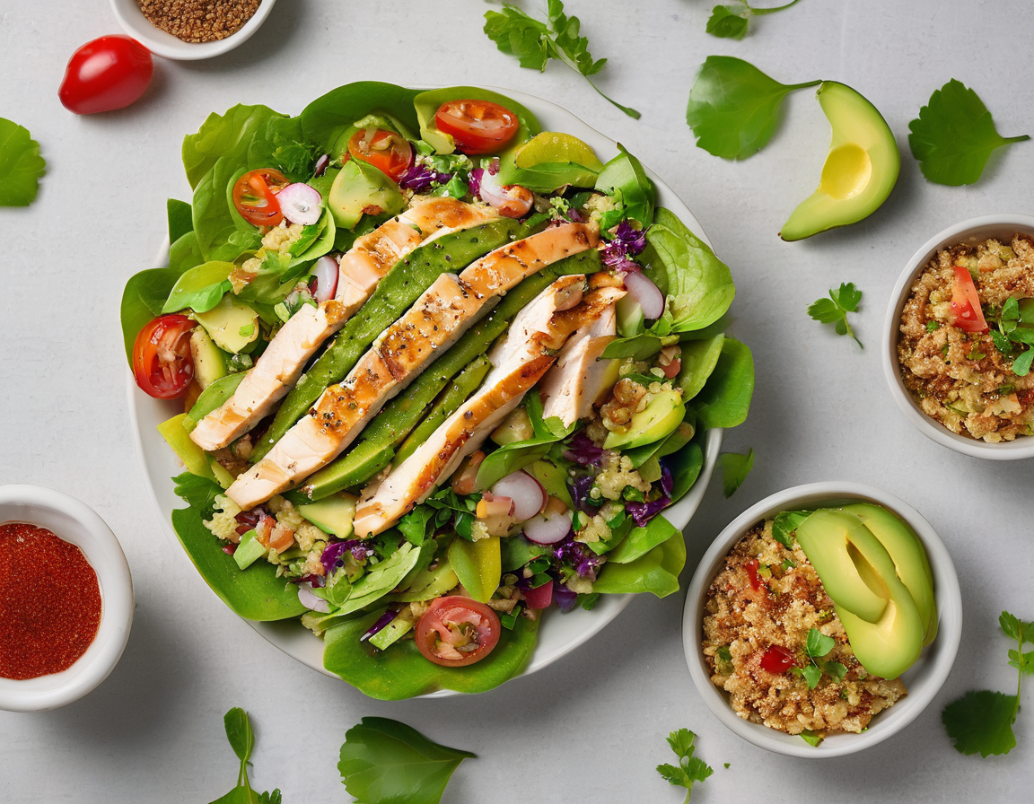 Ensalada de Pollo y Pescado con Aguacate y Quinoa