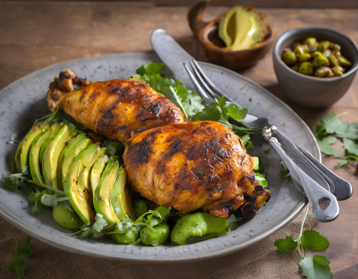 Pollo Asado con Zanahorias al Horno y Ensalada de Aguacate