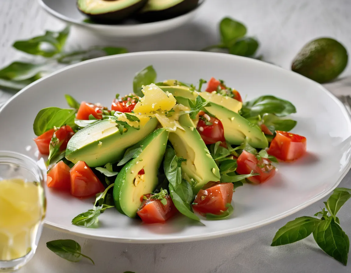 Ensalada de Aguacate y Tomate con Salsa de Limón y Albahaca