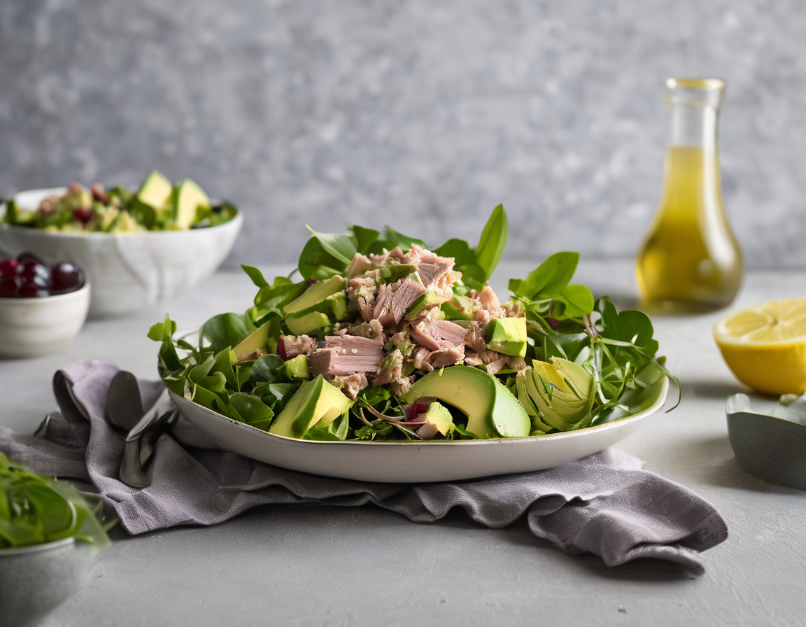 Ensalada de Atún y Aguacate Baja en Carbohidratos con Vinagreta de Limón