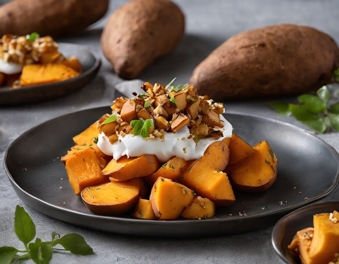Batata Dulce Asada con Pollo Desmenuzado y Salsa de Cilantro