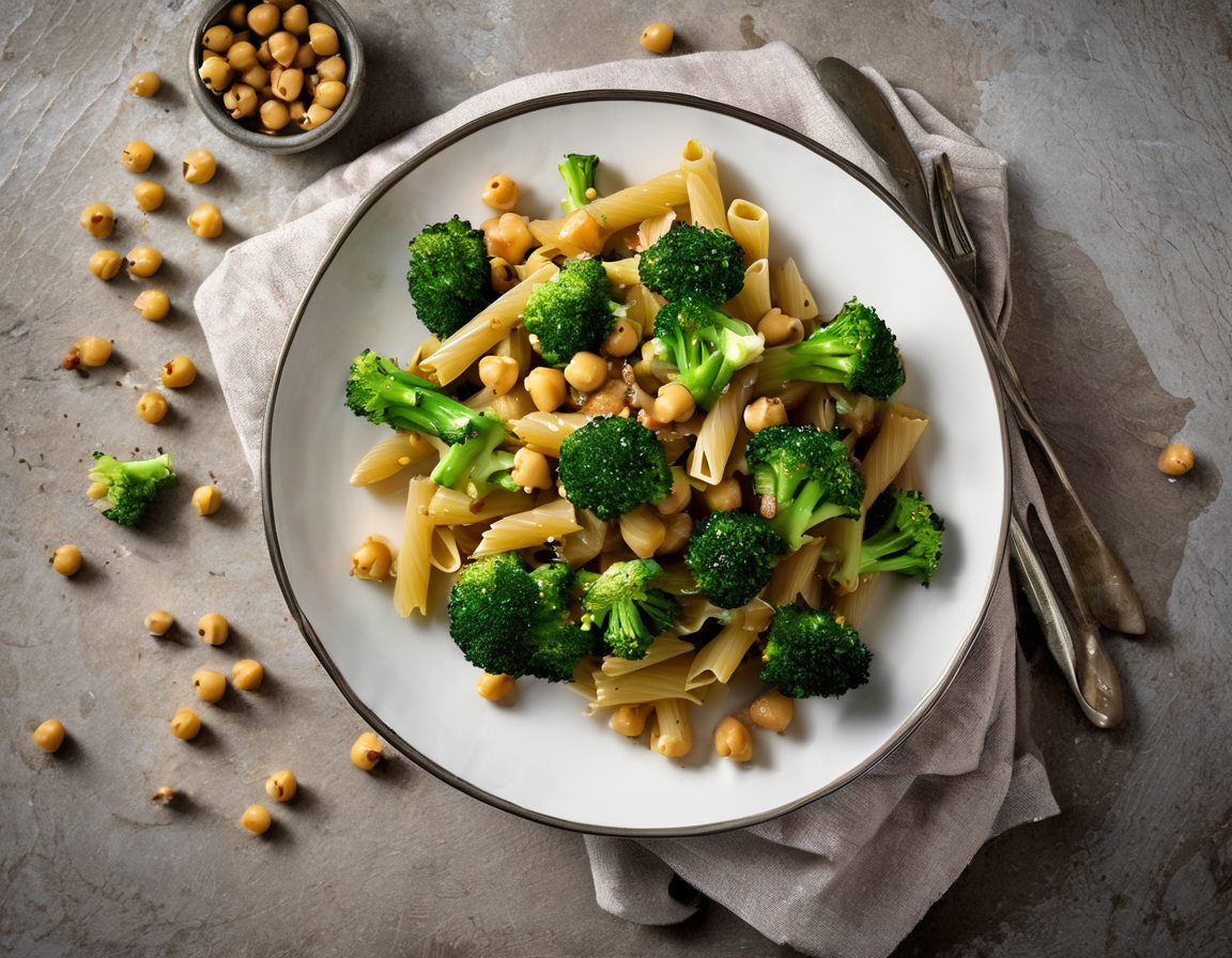 Pasta Integral con Brócoli y Garbanzos a la Siciliana
