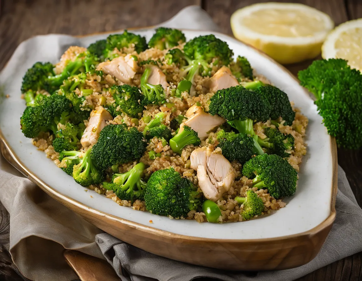 Brócoli a la Parrilla con Pollo y Quinoa al Estilo Brasileño