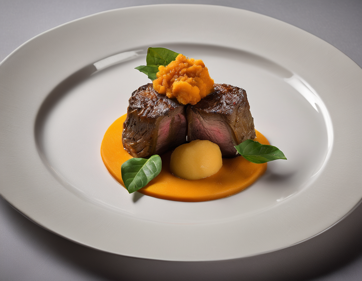 Cordero Asado con Puré de Manzana y Boniato