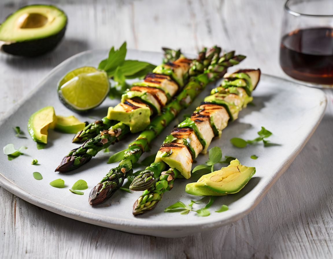 Espárragos a la Parrilla con Aguacate y Pollo