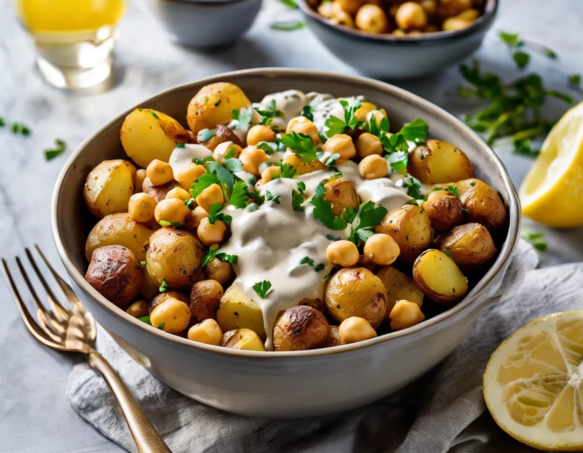 Bowl de Patatas Asadas y Garbanzos con Aliño de Limón y Tahini