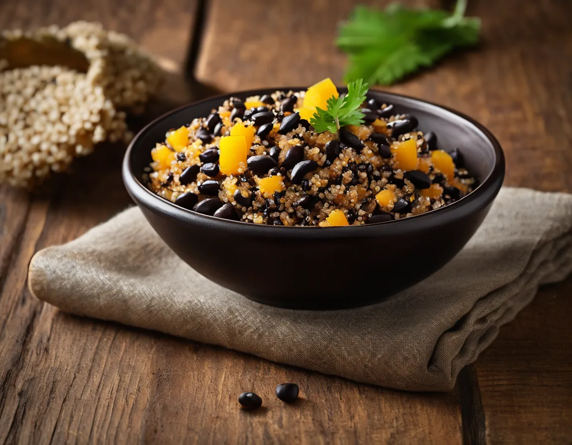 Quinoa con Frijoles Negros y Calabaza al Estilo Brasileño