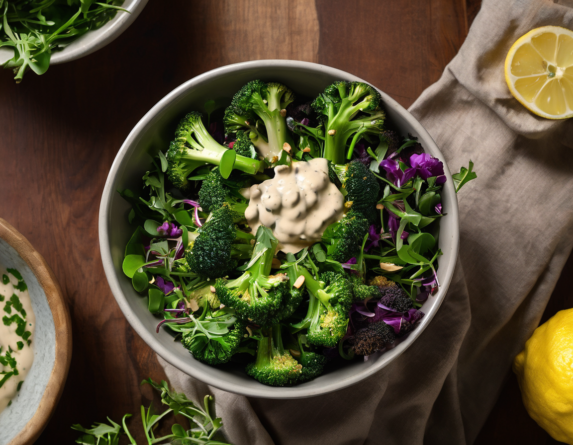 Bowl de Poder de Brócoli Asado y Rúcula con Aliño de Limón y Tahini