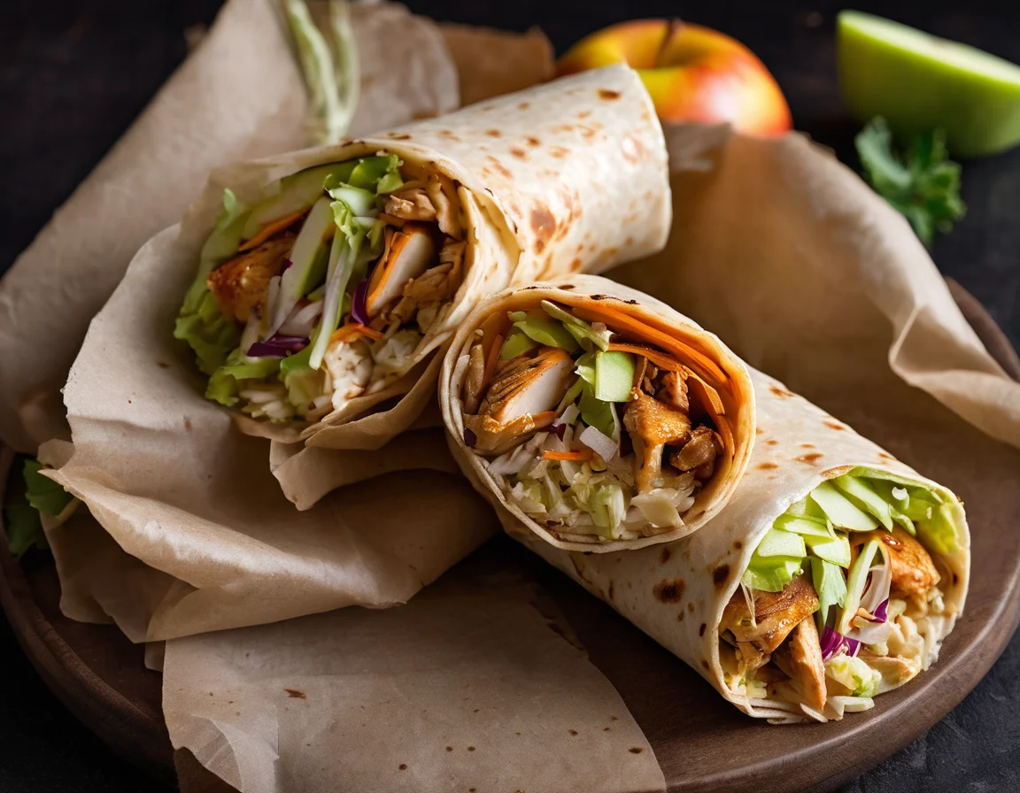 Wrap de Pollo Glaseado con Sidra de Manzana y Ensalada de Col de Otoño