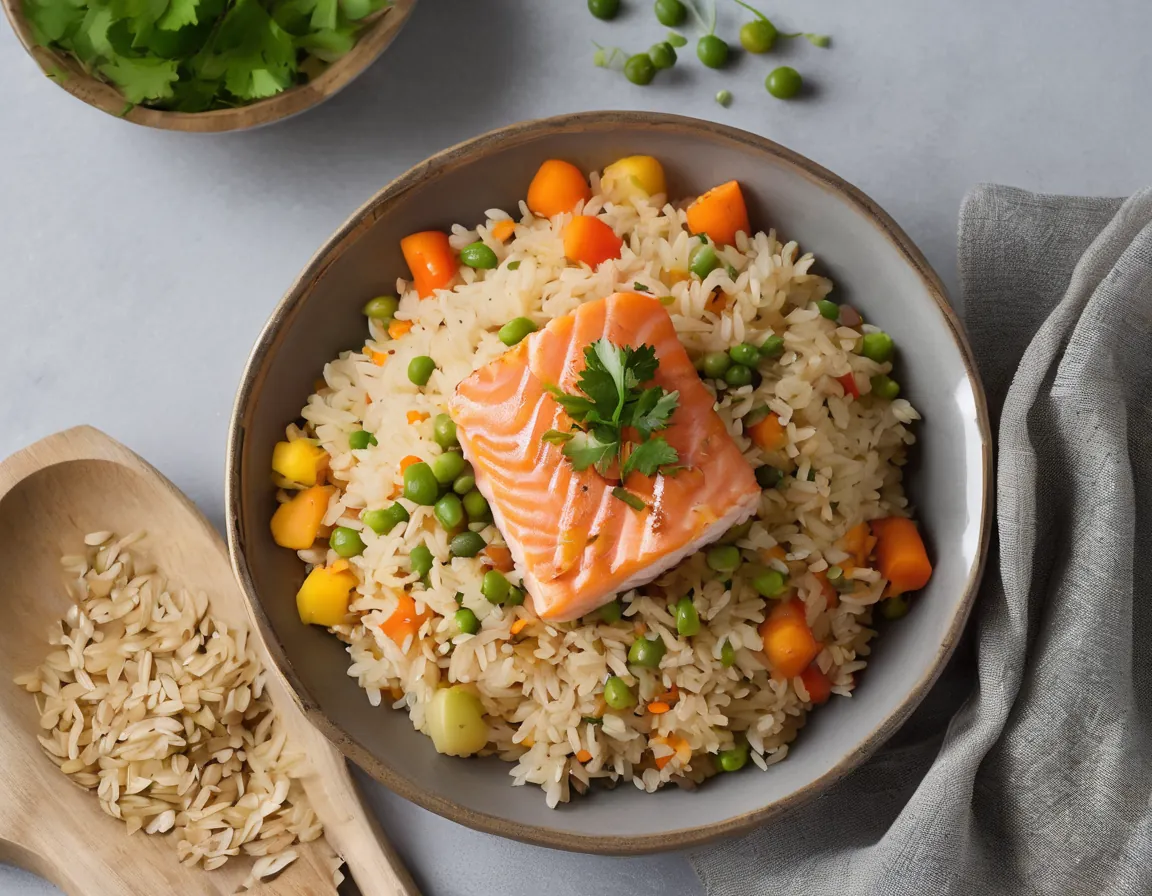 Arroz Integral Canadiense con Verduras y Salmón Adaptado para Diabetes T2