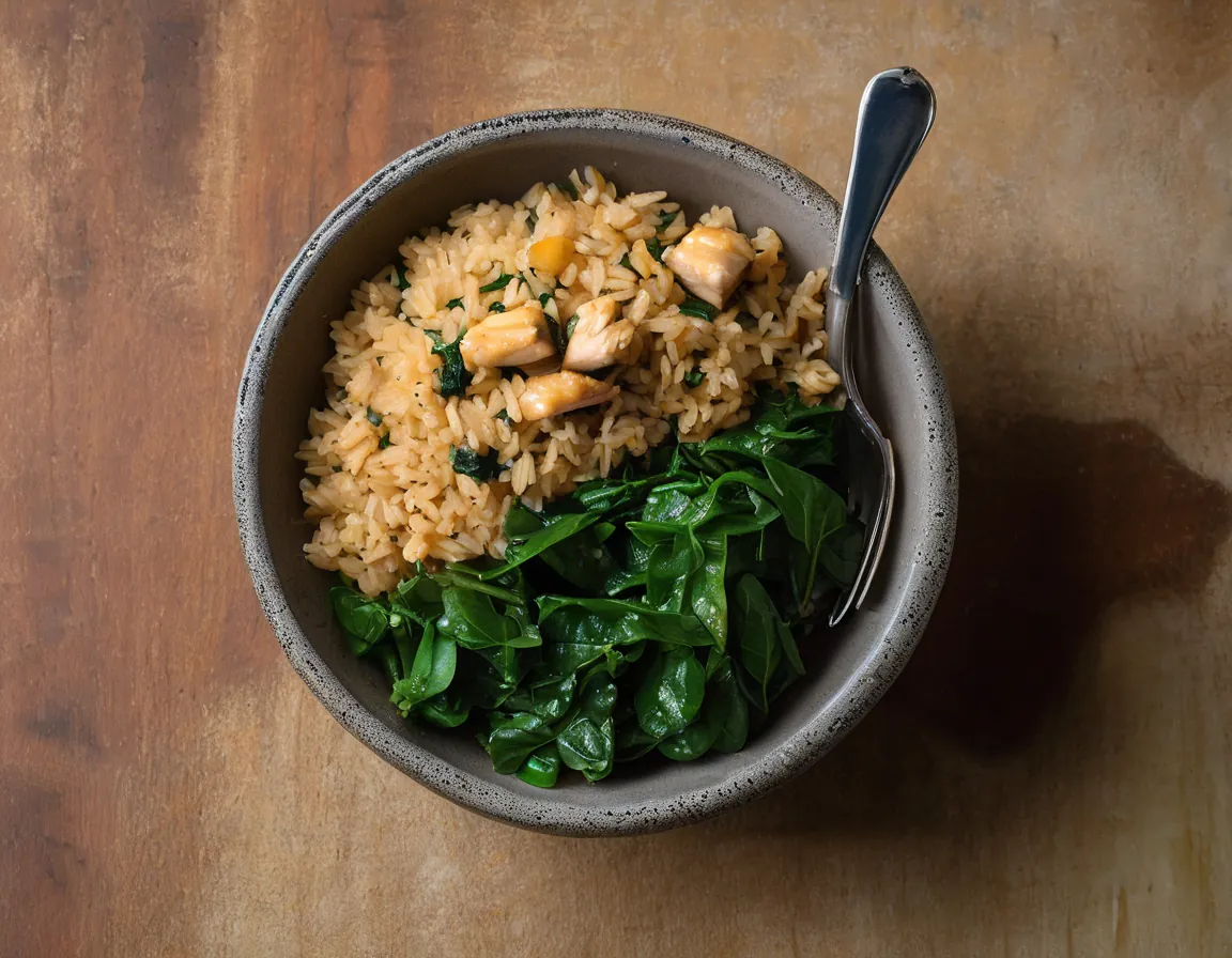 Arroz Integral com Espinafre e Frango à Brasileira Adaptado para Diabetes T2