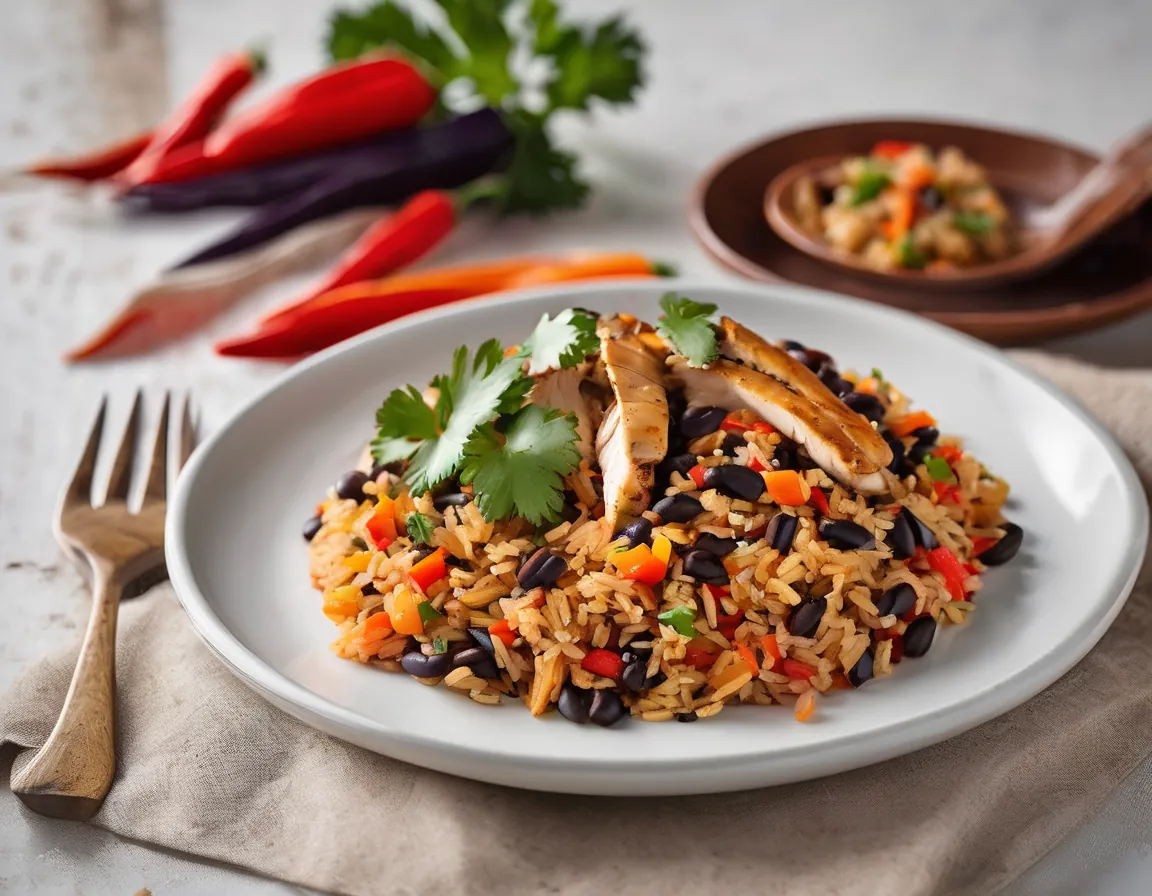 Arroz Integral com Feijão Preto e Frango Grelhado Adaptado para Diabetes T2
