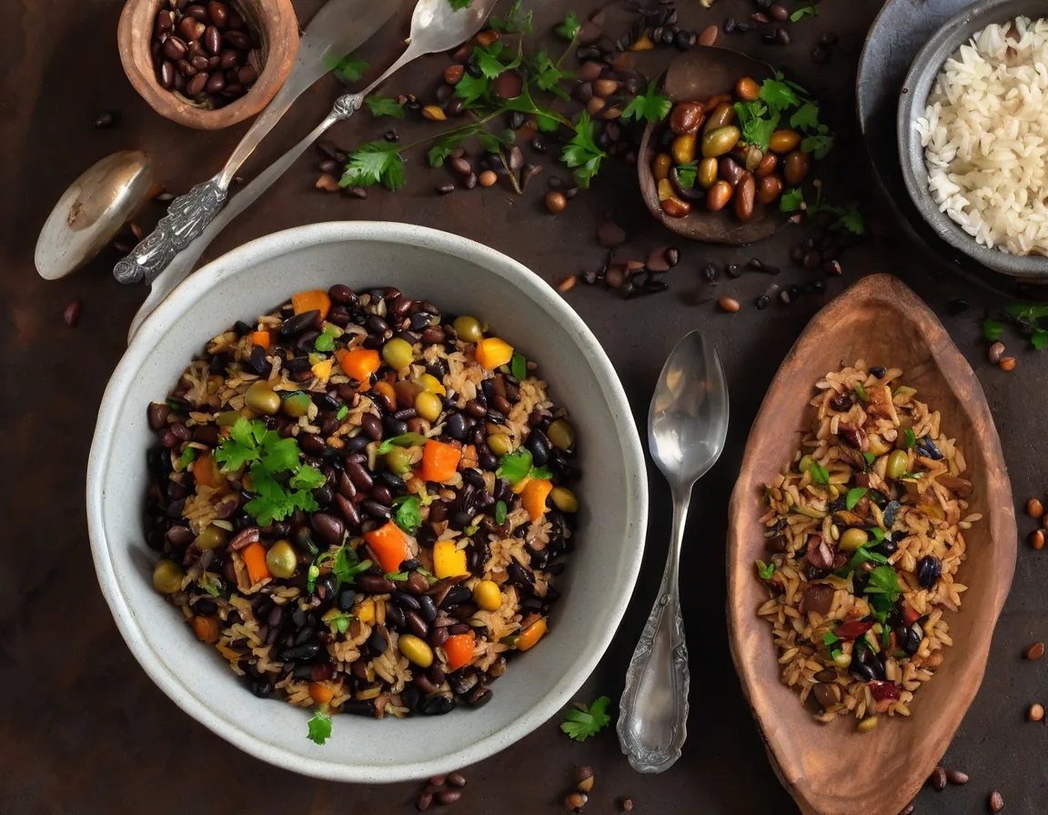 Arroz Integral con Frijoles Negros y Verduras Asadas Adaptado para Diabetes T1