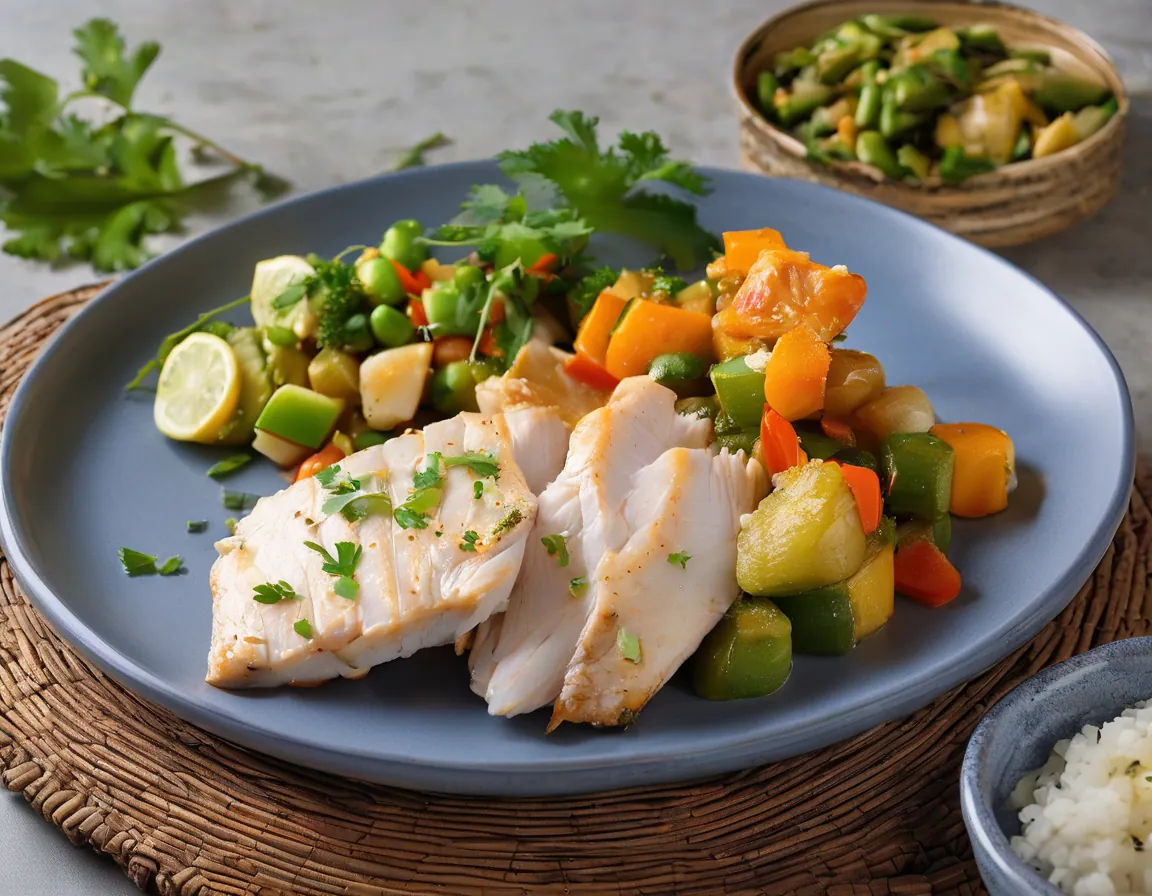 Pollo al Horno con Hierbas y Limón y Pescado Blanco al Vapor