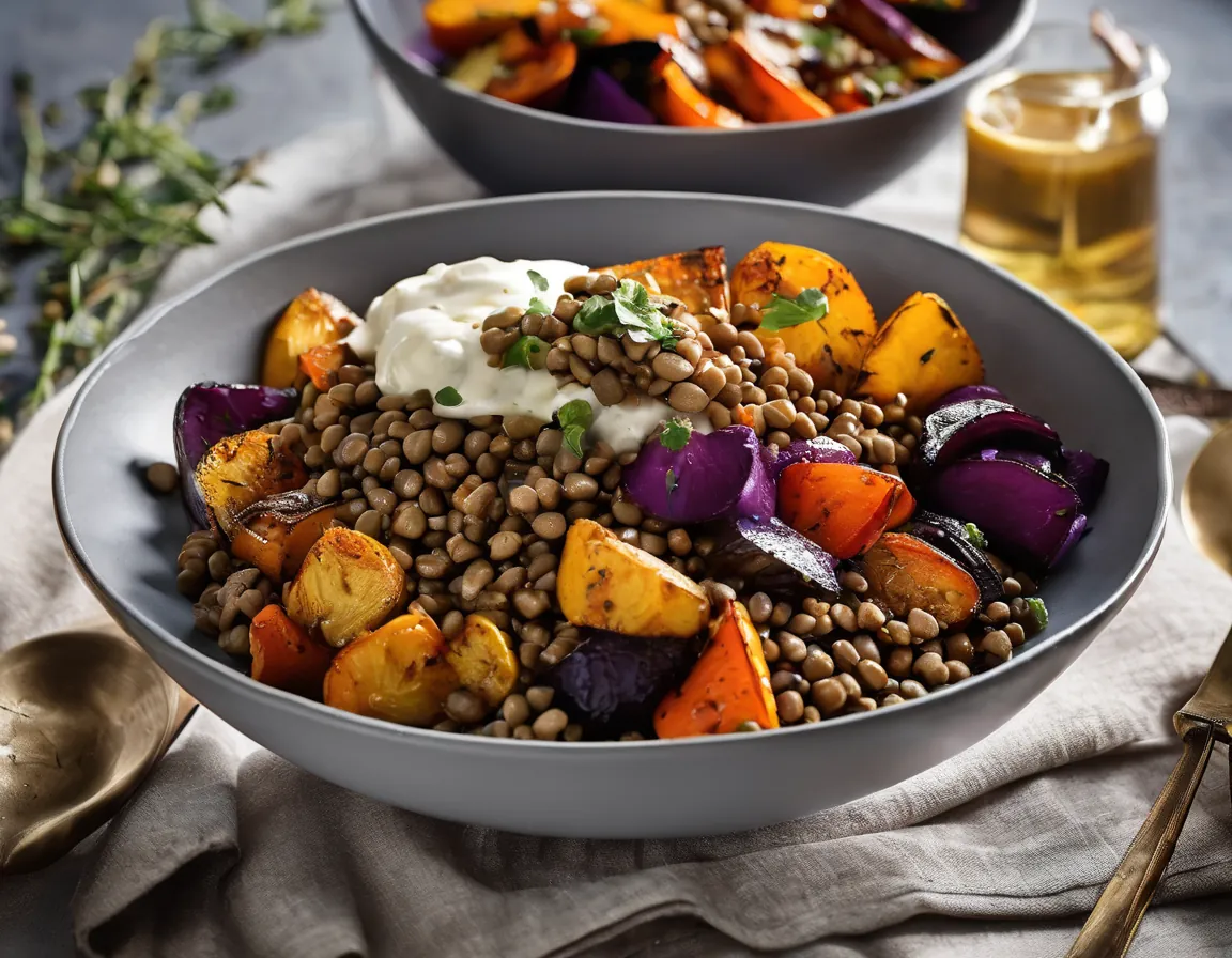 Bol de Poder de Lentejas de Bajo Índice Glucémico con Verduras Asadas Adaptado para Resistencia a la Insulina