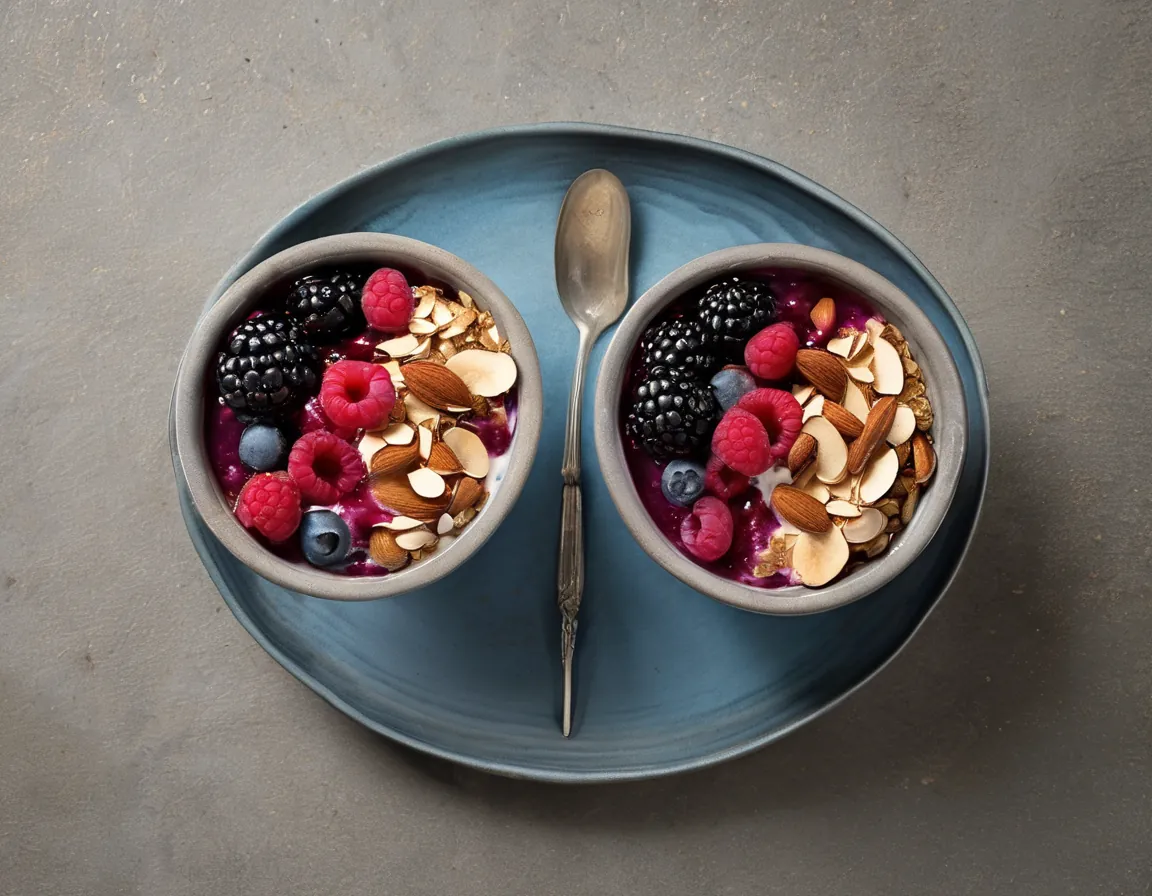 Bowl de Desayuno Alto en Fibra con Almendras y Bayas