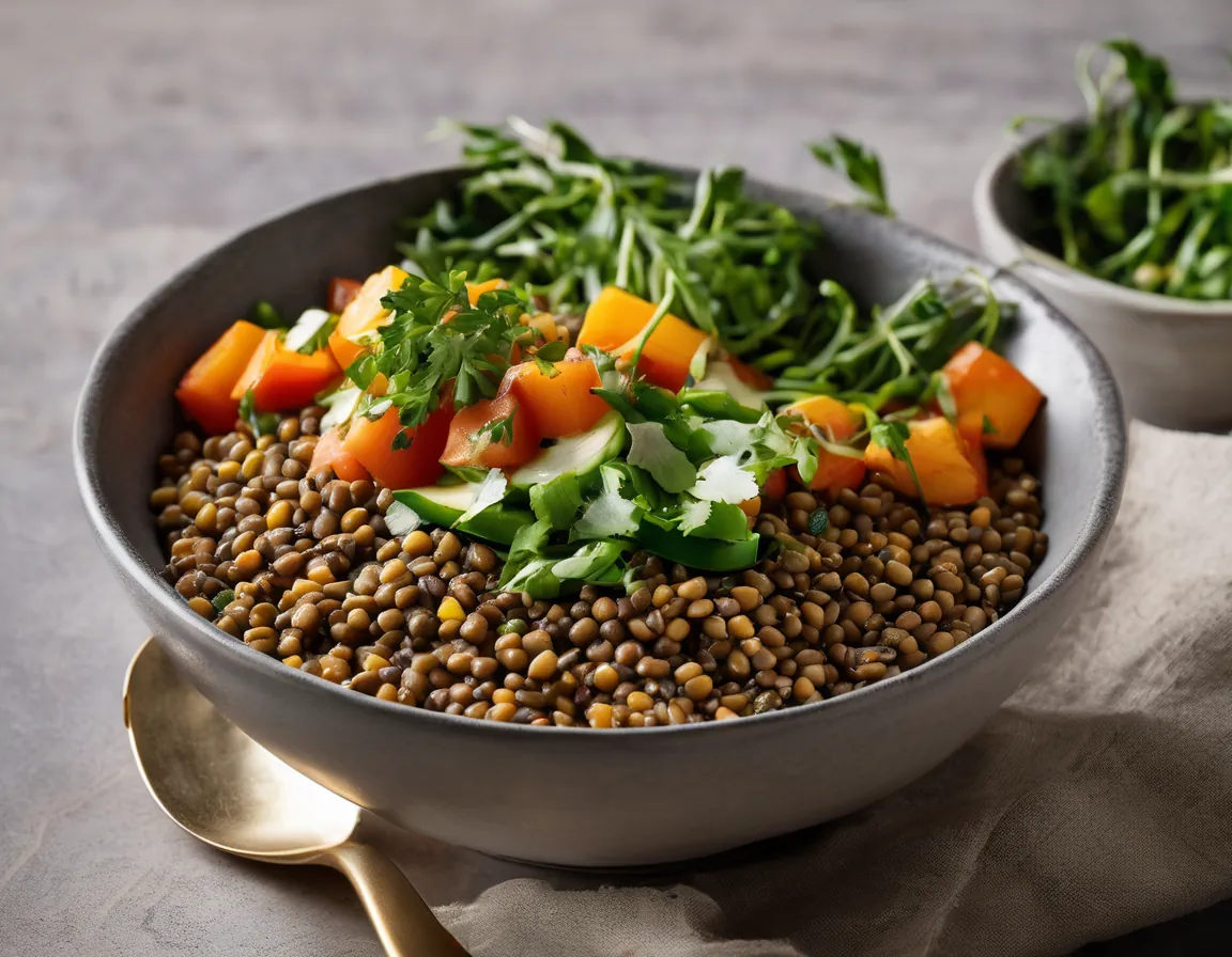 Bowl de Lentejas y Verduras Bajo en FODMAP Adaptado para SIBO Síndrome de Bacterias Intestinales Irritantes