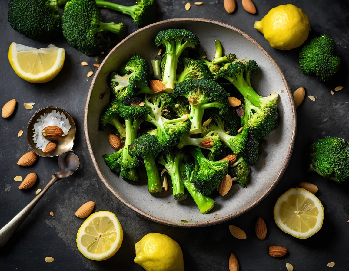Brócoli Asado al Ajo con Limón y Almendras Adaptado para Hipercolesterolémia