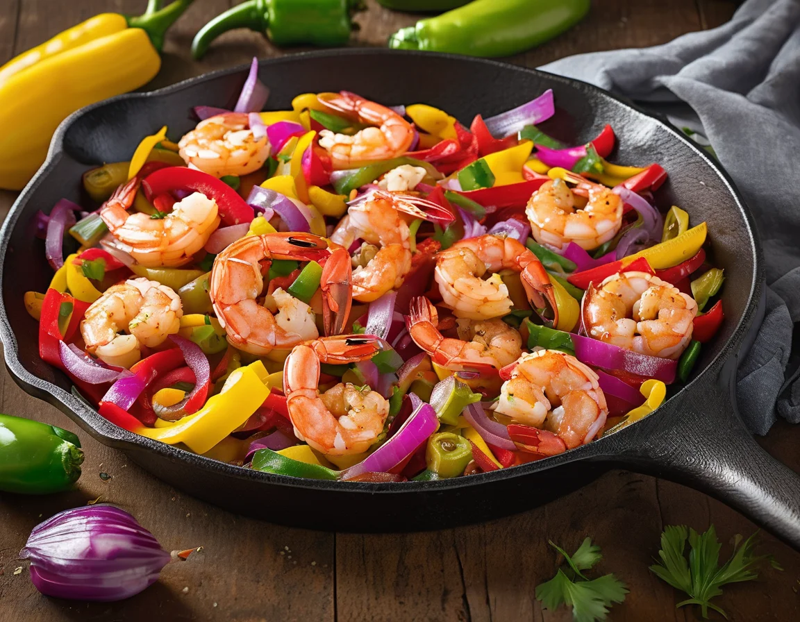 Gambas al Ajillo con Pimientos Asados y Ensalada de Fibra