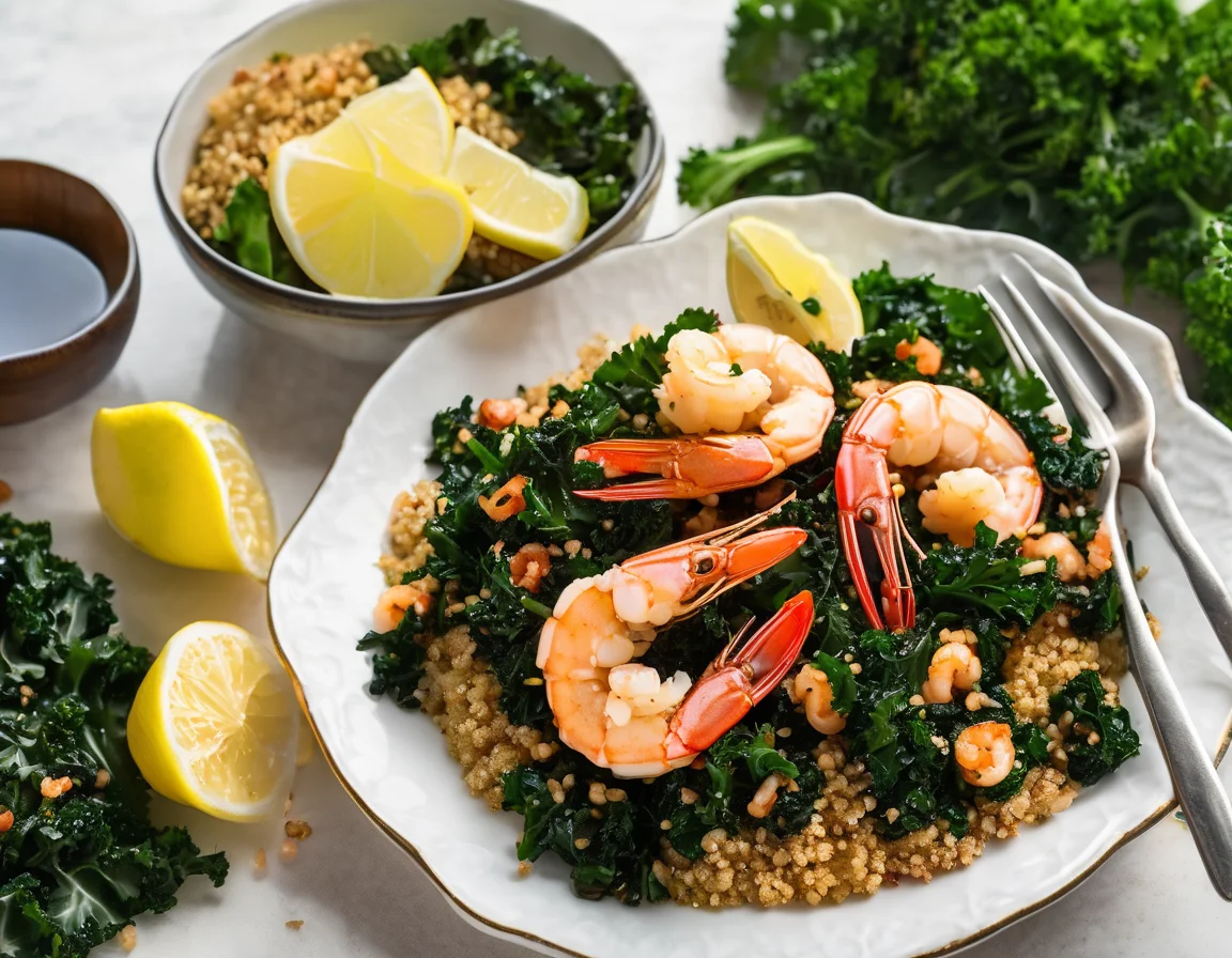 Gambas al Ajillo con Col Rizada y Garbanzos