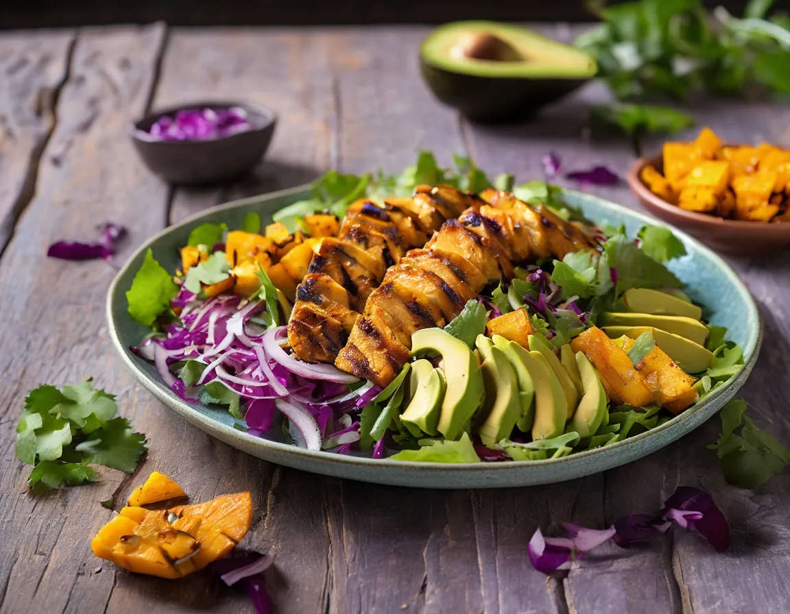 Calabaza Asada con Pollo y Ensalada de Aguacate Adaptado para Resistencia insulina