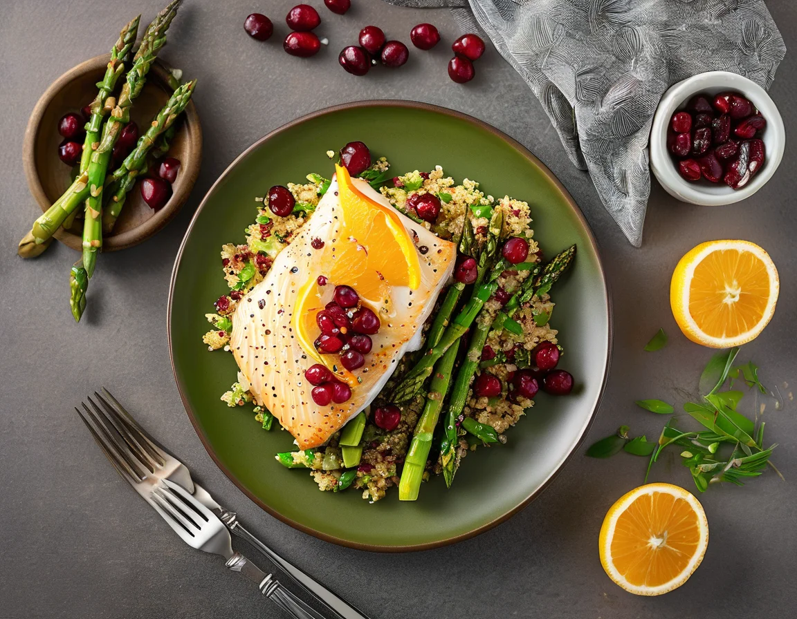 Bacalao al Horno con Espárragos Verdes y Garbanzos