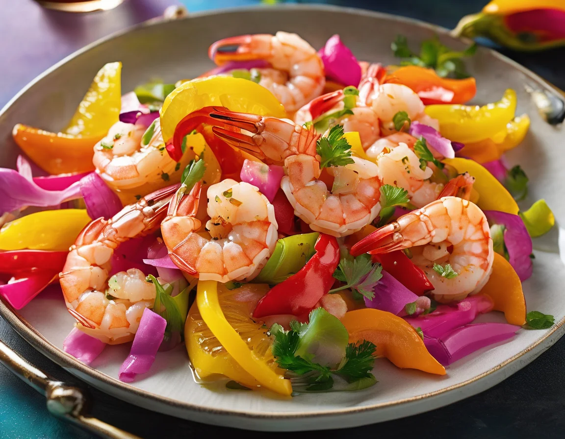 Gambas al Ajillo con Pimientos Asados