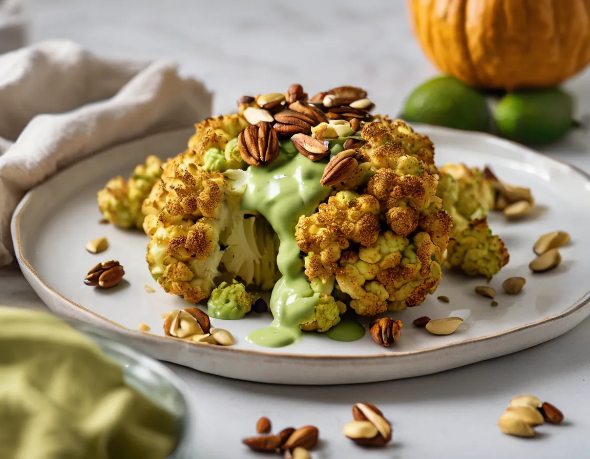 Coliflor al Horno con Salsa de Aguacate y Especias Latinas