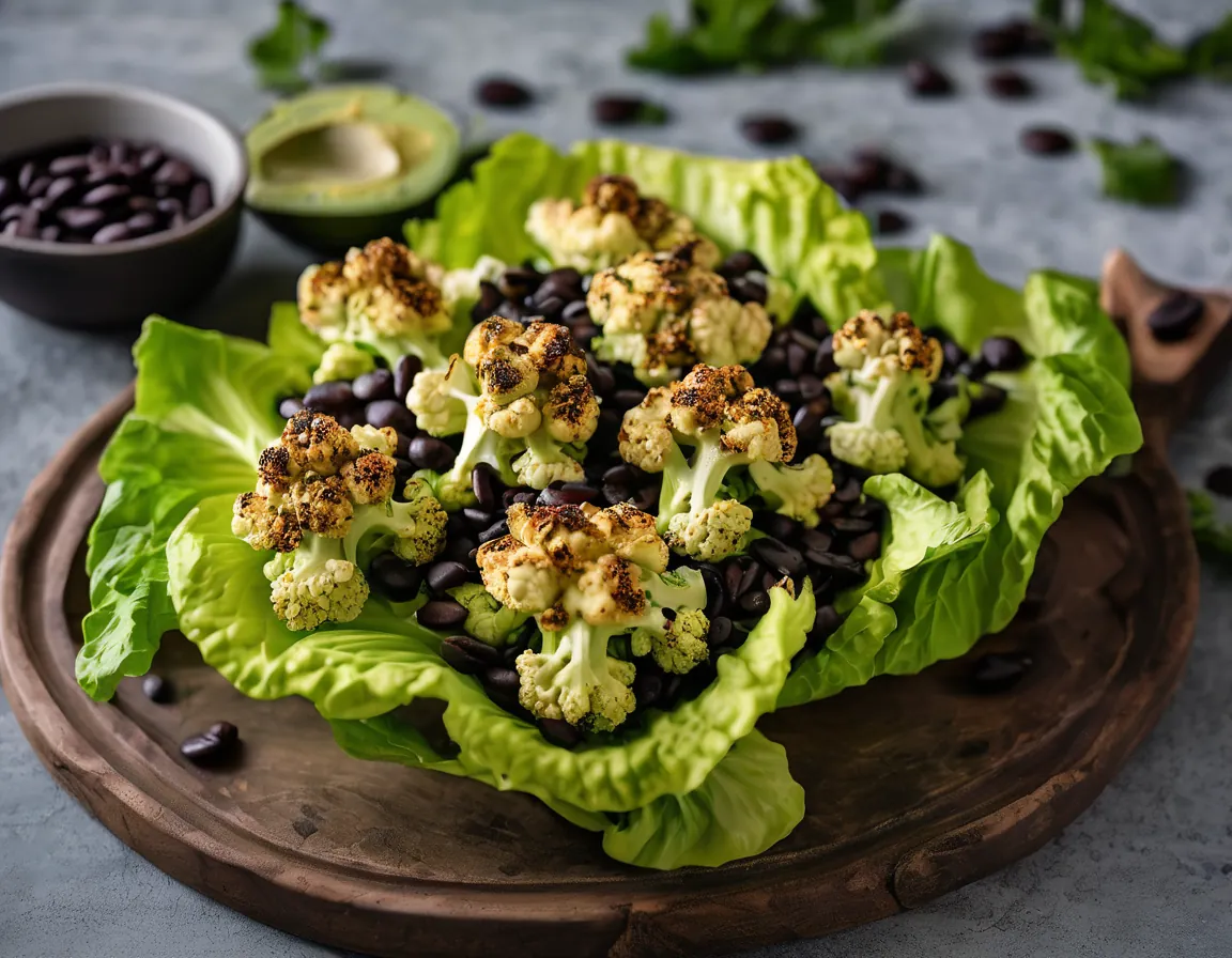 Coliflor al Horno con Salsa de Aguacate y Frijoles Negros Adaptado para Resistencia insulina