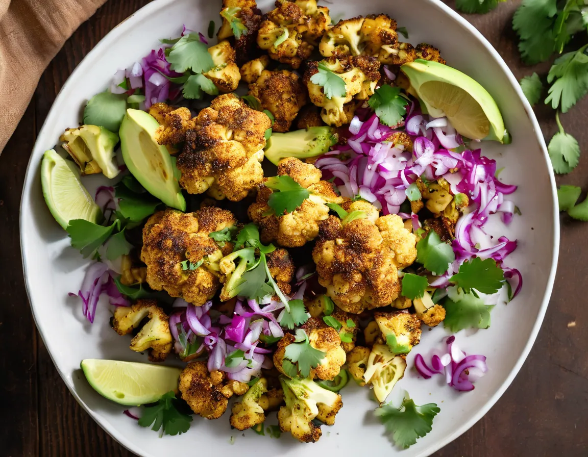 Coliflor Asada con Especias Latinas y Aguacate Adaptado para Diabetes T1