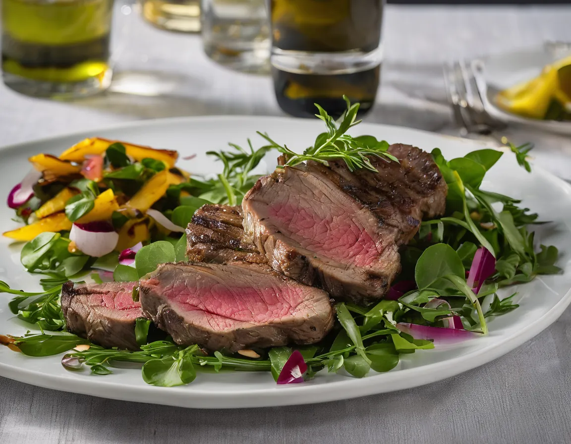 Cordero a la Parrilla con Ensalada de Rúcula y Aderezo de Lima