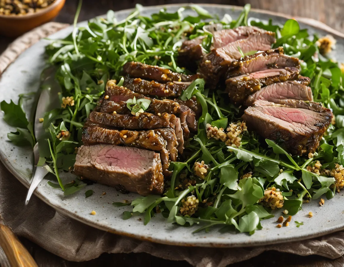Cordero Asado con Ensalada de Rúcula y Quinoa