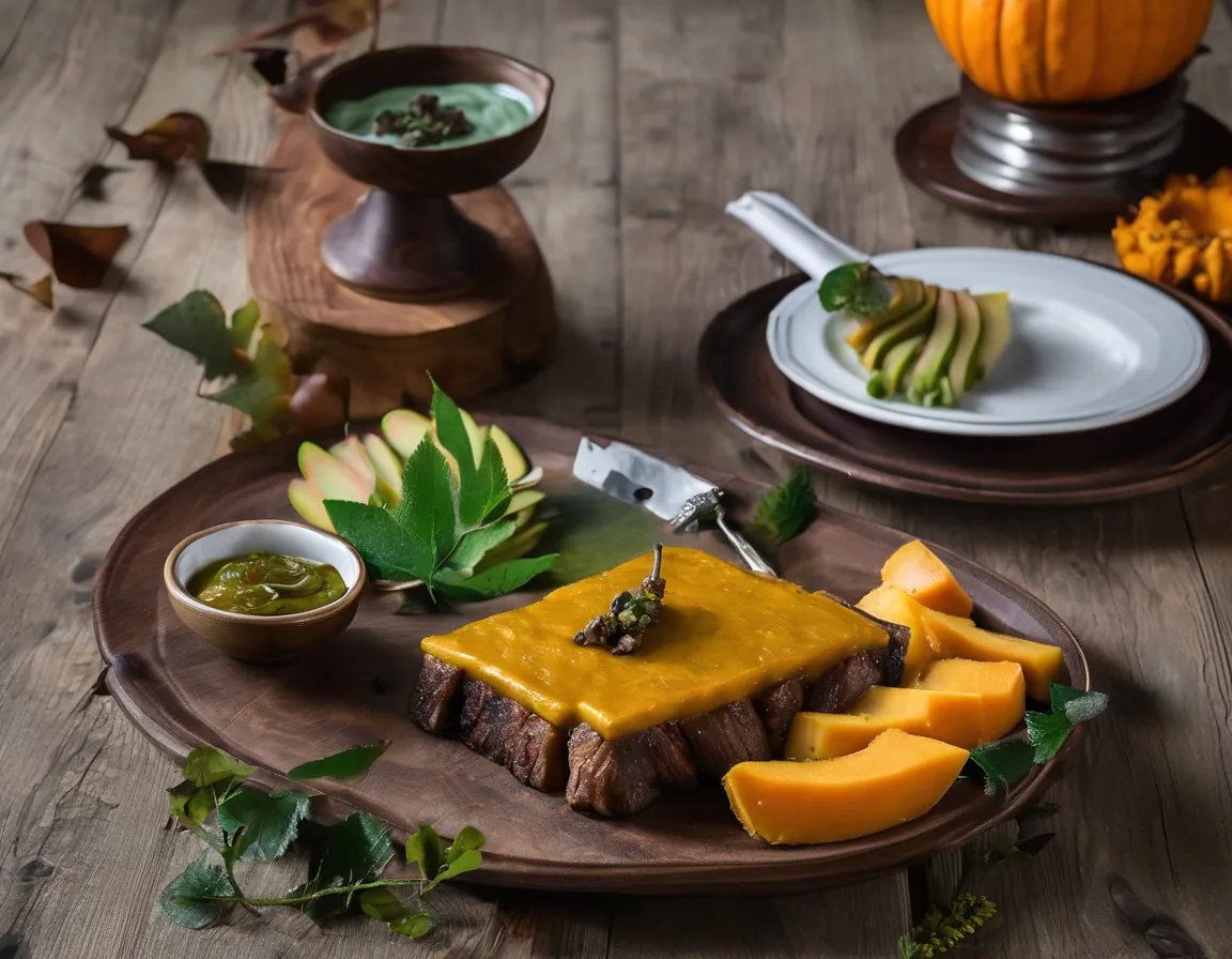 Cordero Asado con Puré de Manzana y Calabaza