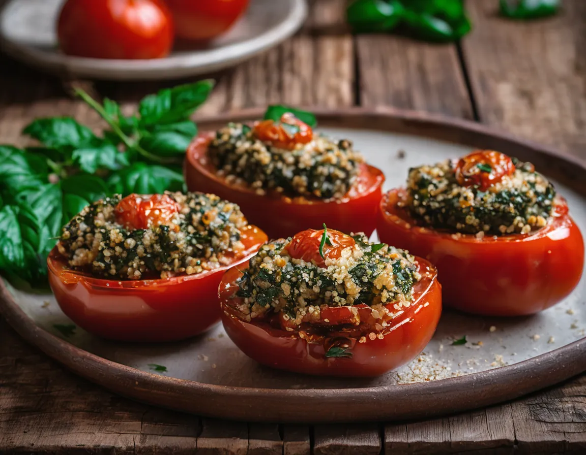 Cordero Asado con Tomates Rellenos de Quinoa y Espinacas
