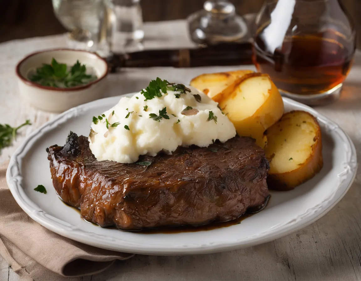 Cordero Asado con Zanahorias al Horno y Puré de Papa Suave