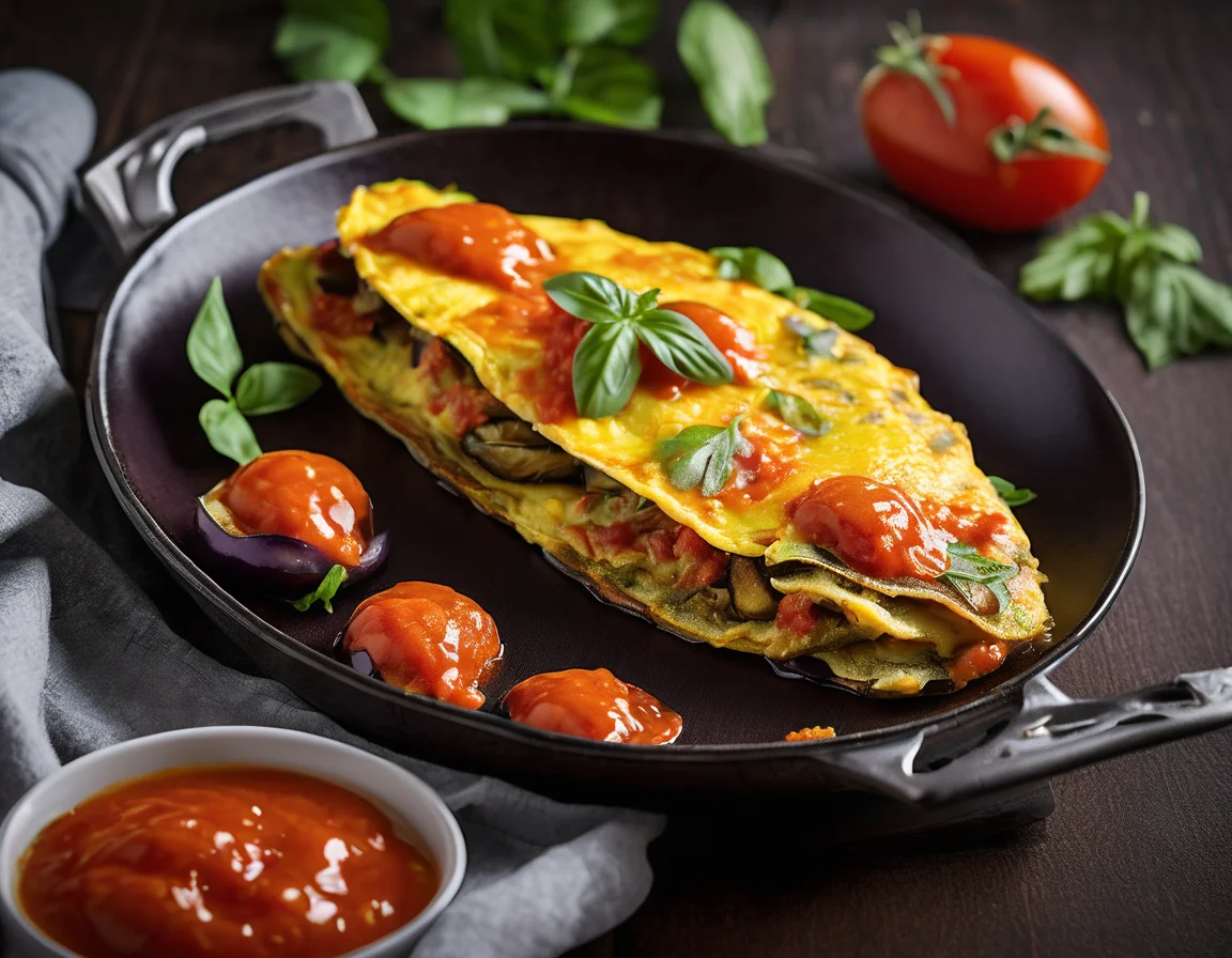 Tortilla de Berenjena con Salsa de Tomate Tropical