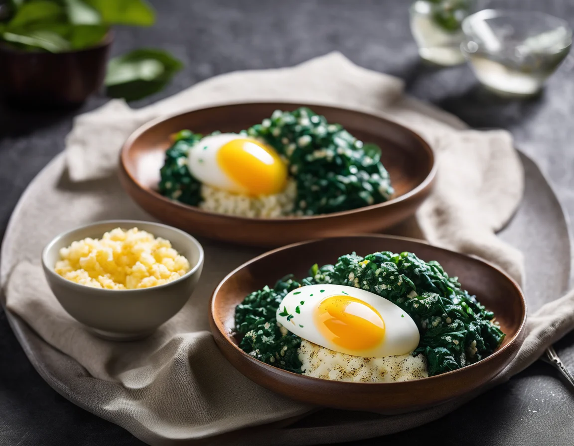 Huevos Tropicales con Espinacas y Farofa de Tapioca