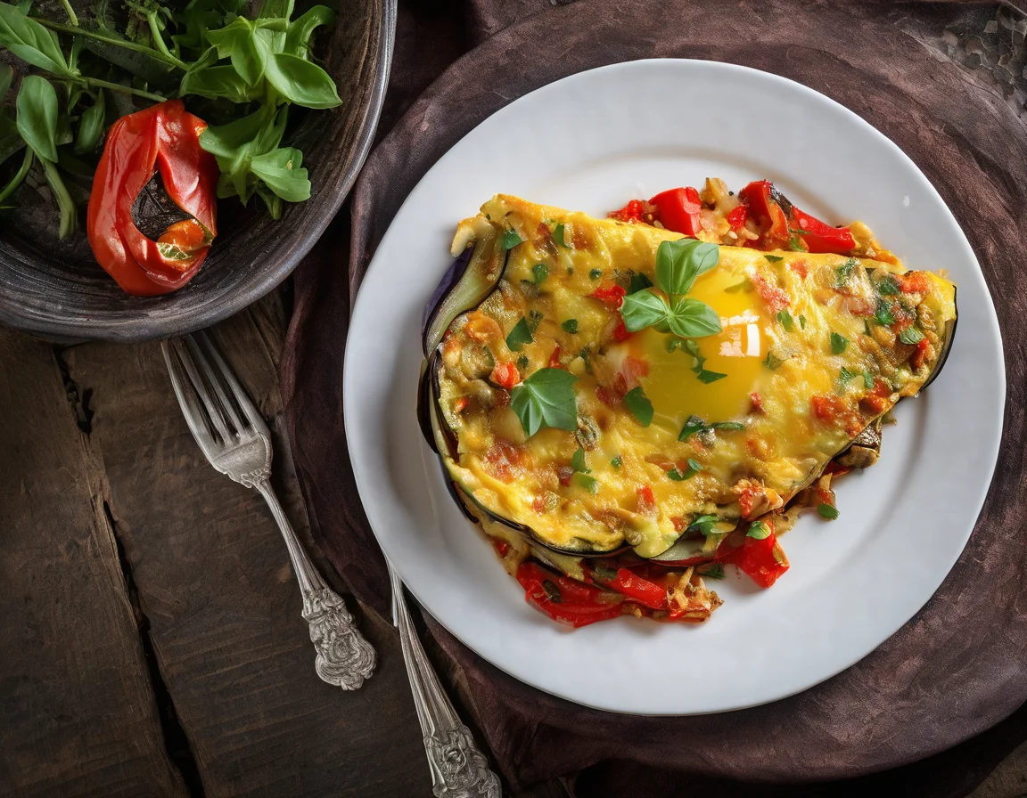 Tortilla de Berenjenas y Pimientos Asados
