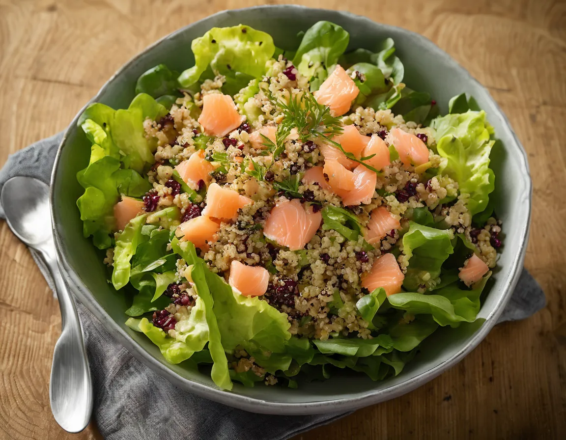 Ensalada Canadiense de Lechuga con Salmón y Quinoa Adaptado para Diabetes T2