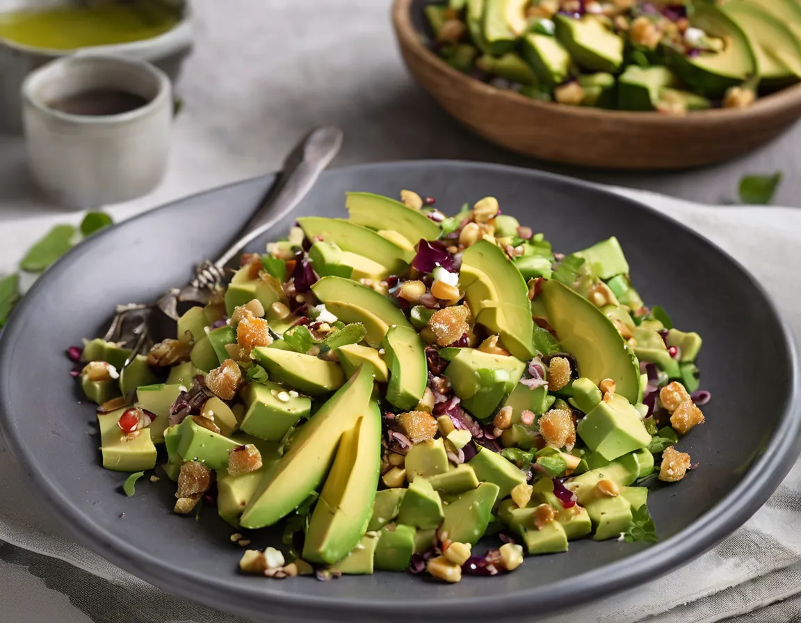 Ensalada de Aguacate con Verduras Crujientes y Vinagreta Ligera Adaptado para Constipación Crónica
